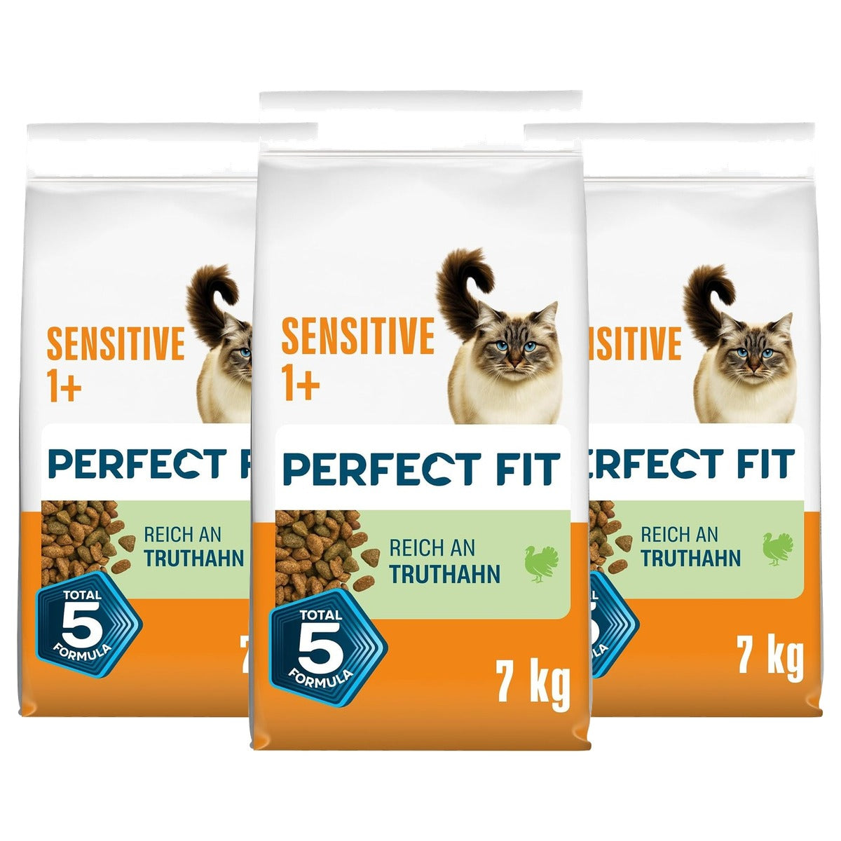 Perfect Fit Sensitive Adult 1+ droogvoer kat Kalkoen 7 kg - 3-pack