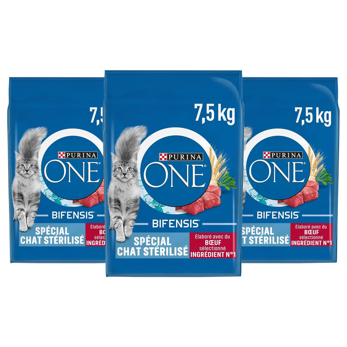 PURINA ONE Bifensis Gesteriliseerd droogvoer kat rundvlees 7,5 kg - 3-pack