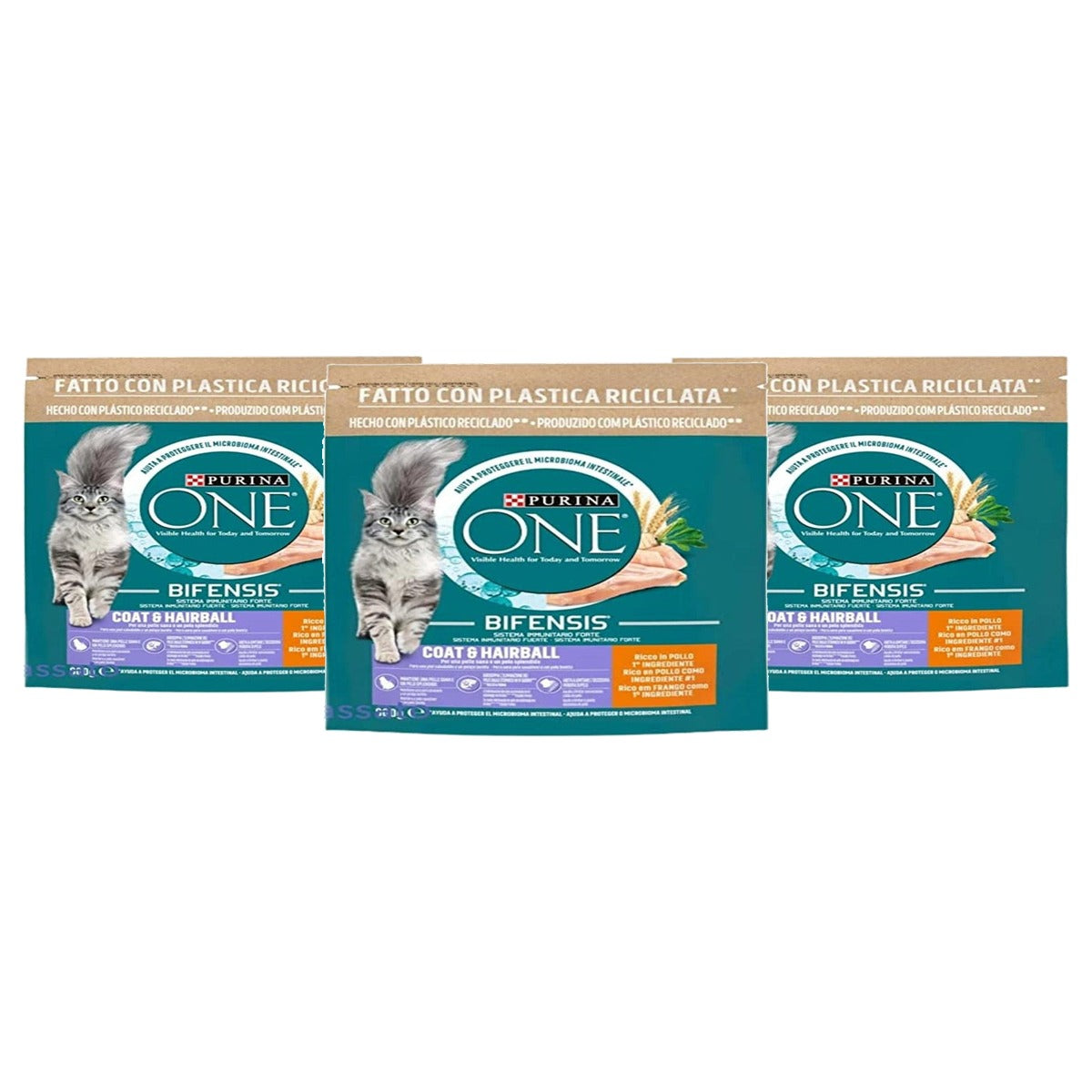 PURINA ONE Bifensis droogvoer kat huid en vacht kip 800 g - 3-pack