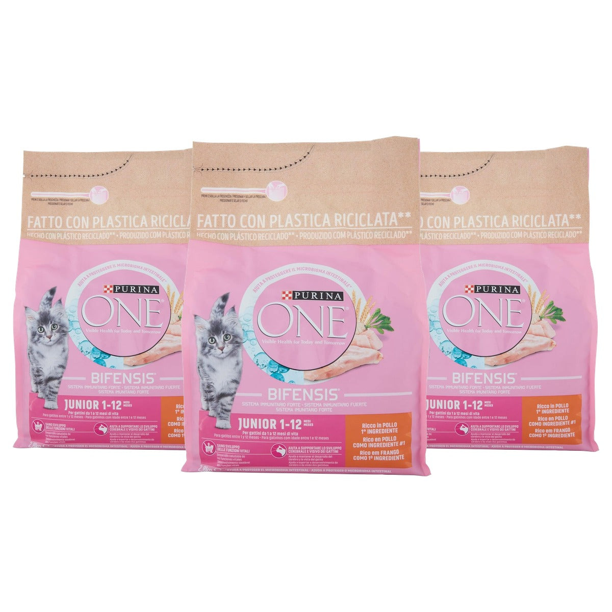 Purina One Bifensis Junior droogvoer kat kip 2,8 kg - 3-pack