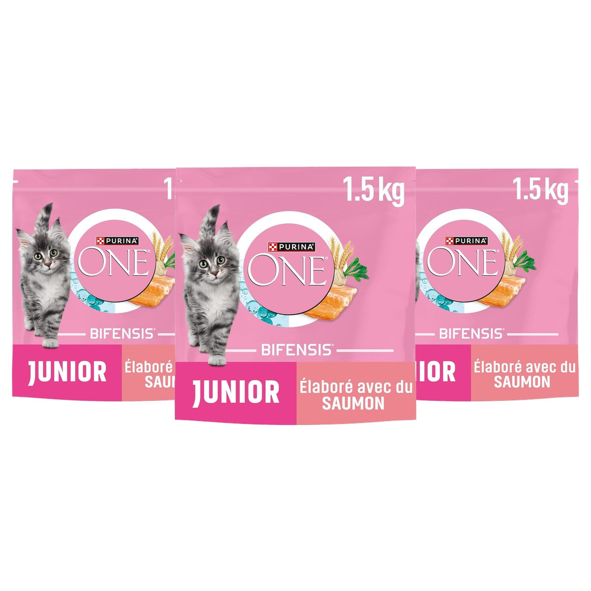 Purina One Bifensis Kitten droogvoer kat zalm 1 x 1,5 kg - 3-pack
