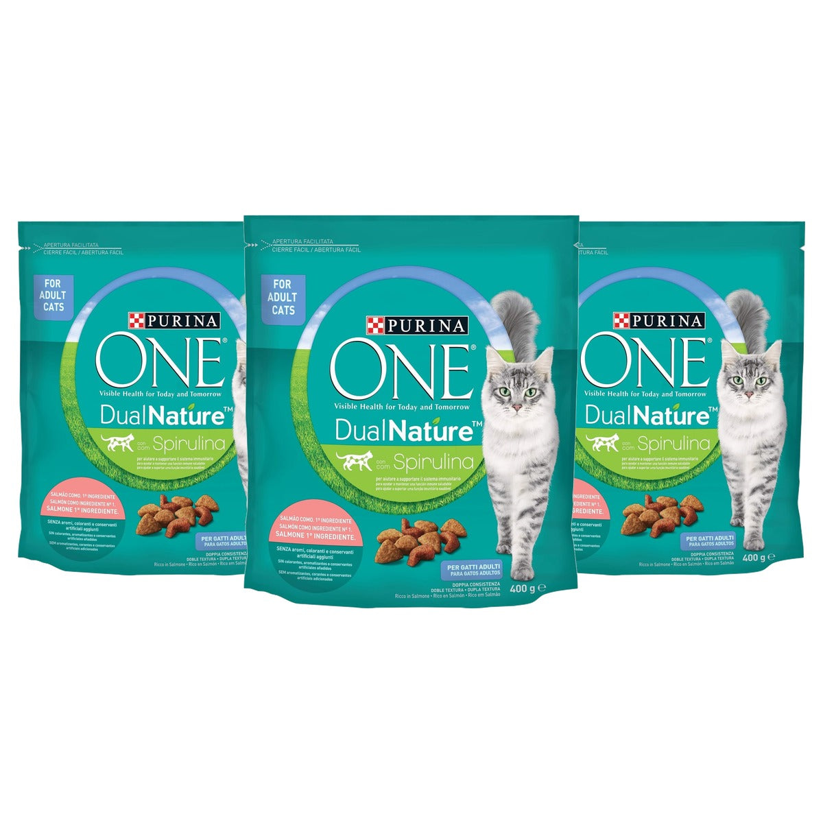 PURINA ONE Dualnature droogvoer kat zalm 400 g - 3-pack