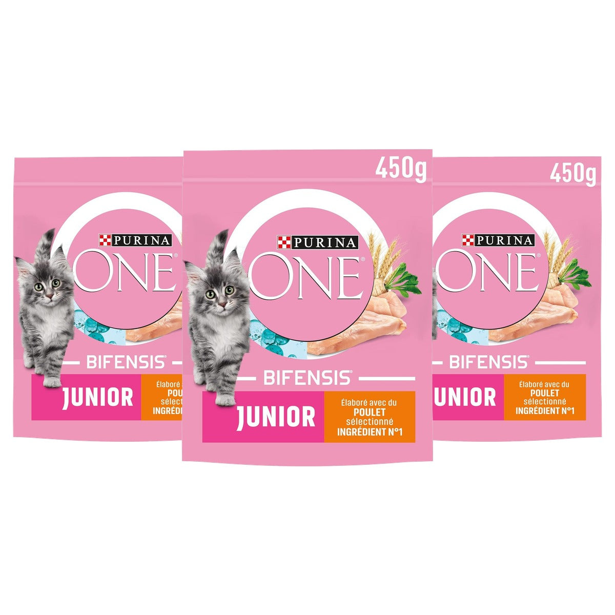 Purina One Junior droogvoer kat kip & volkoren 450 g - 3-pack