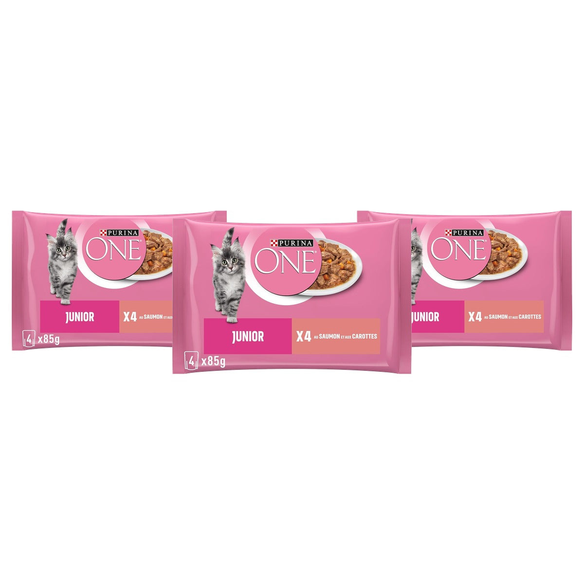PURINA ONE Junior natvoer kattenvoer zalm 4 x 85 g - 3-pack