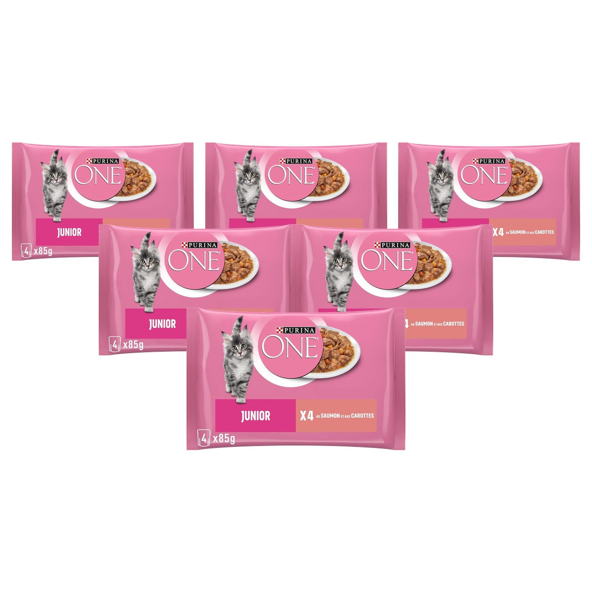 PURINA ONE Junior natvoer kattenvoer zalm 4 x 85 g - 6-pack