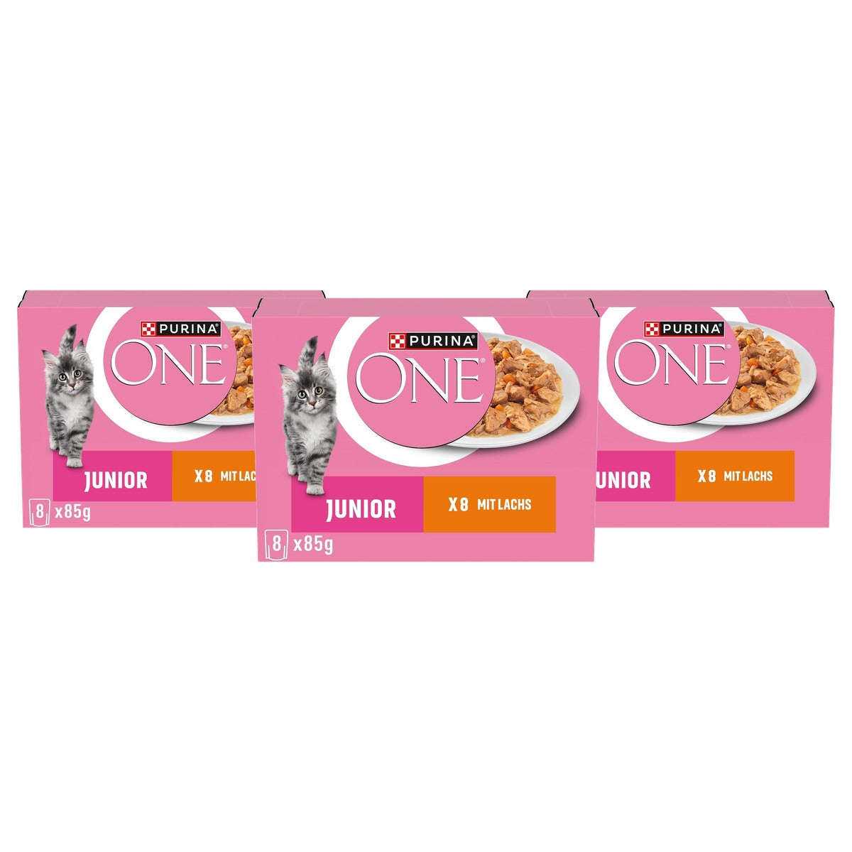 PURINA ONE Junior natvoer kattenvoer zalm en wortel 80 x 85 g - 3-pack