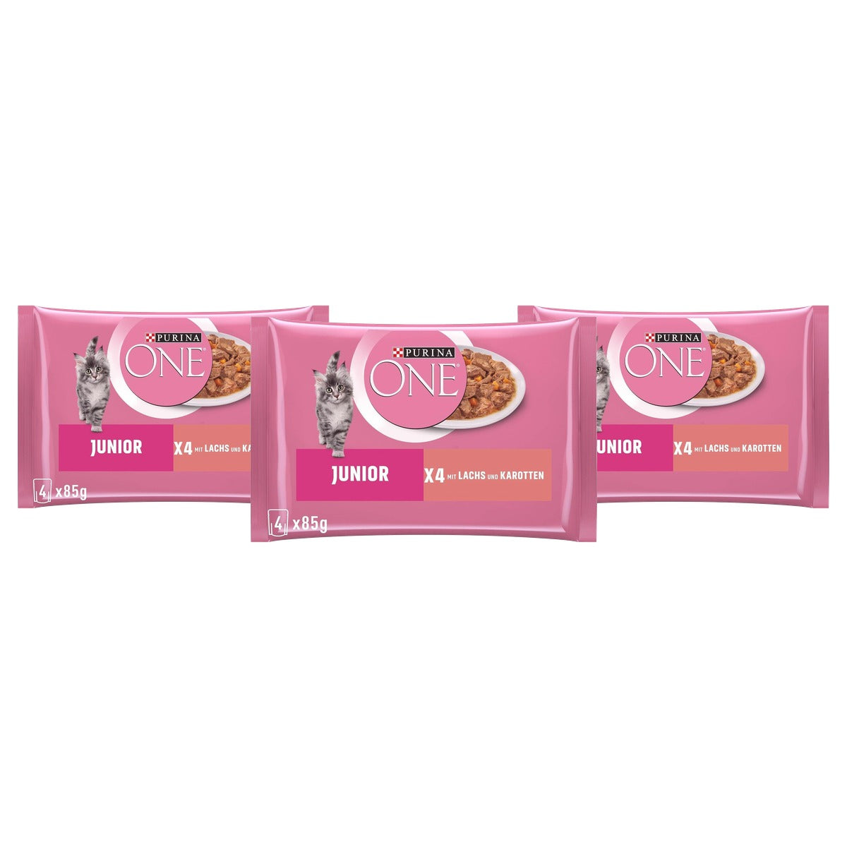 Purina One Junior natvoer kattenvoer zalm & wortelen 48 x 85 g - 3-pack