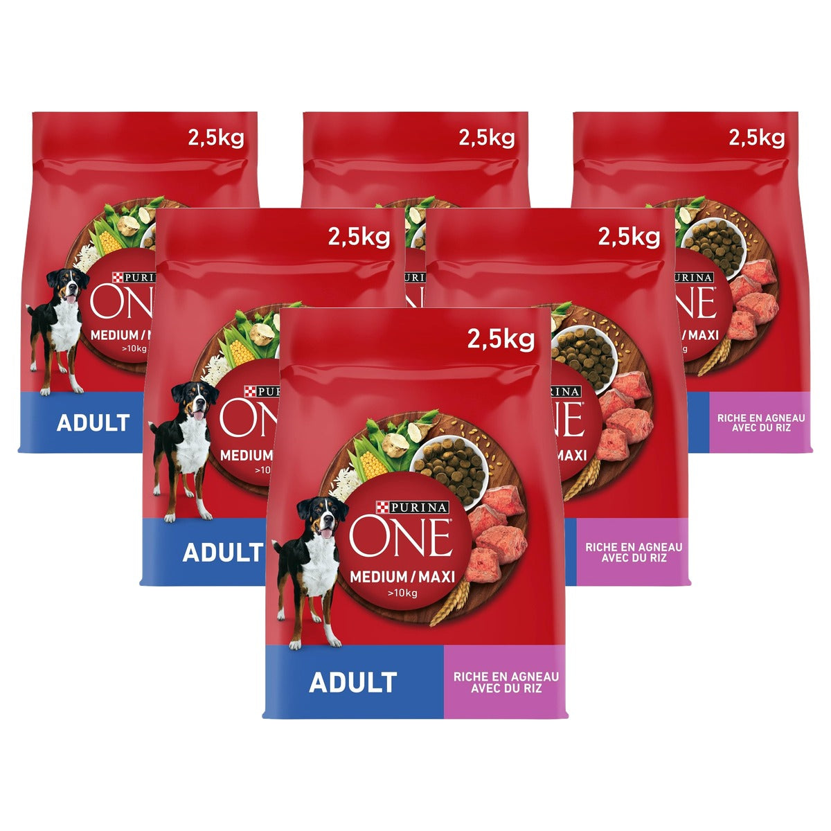 PURINA ONE Medium/Maxi Adult hondenvoer rundvlees 2,5 kg - 6-pack