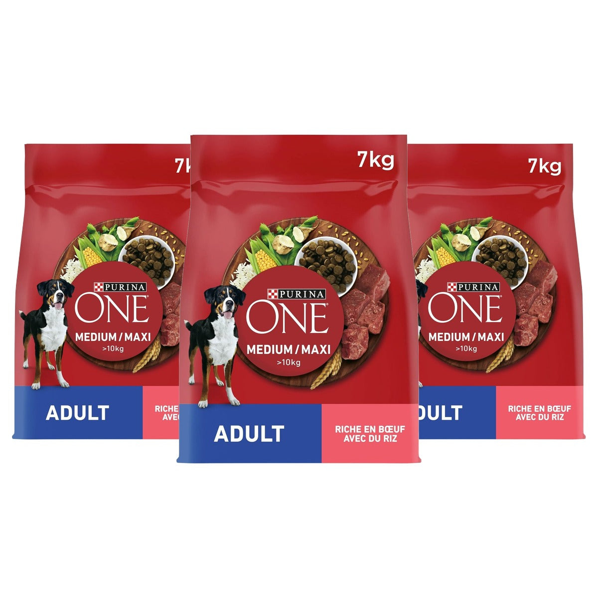 PURINA ONE Medium/Maxi Adult hondenvoer rundvlees 7 kg - 3-pack