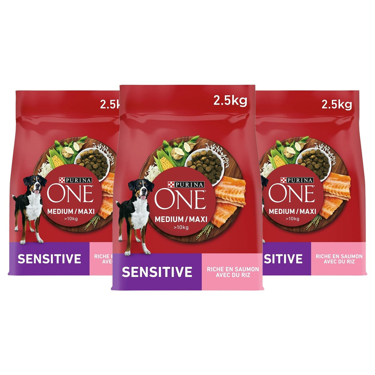 Purina One Medium/Maxi hondenvoer zalm 2,5 kg - 3-pack