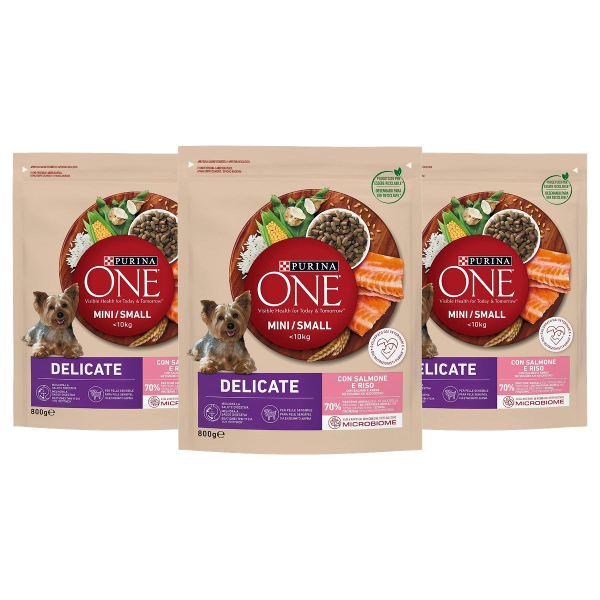 Purina One Mini Delicate hondenvoer zalm 8 x 800 g - 3-pack
