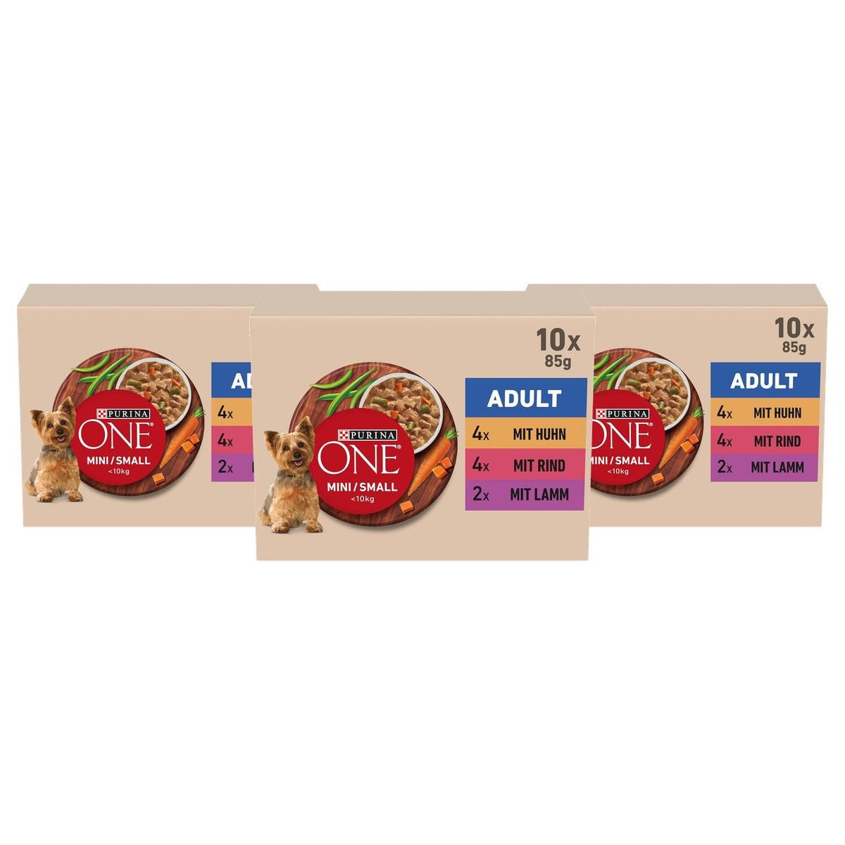 Purina One Mini/Small Active hondenvoer nat kip, rund & lam 60 x 85 g - 3-pack