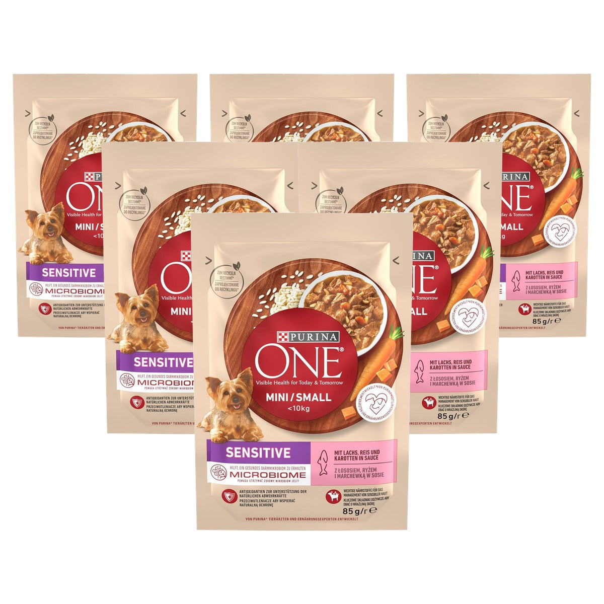 Purina One Mini/Small Sensitive natvoer hond zalm 26 x 85 g - 6-pack