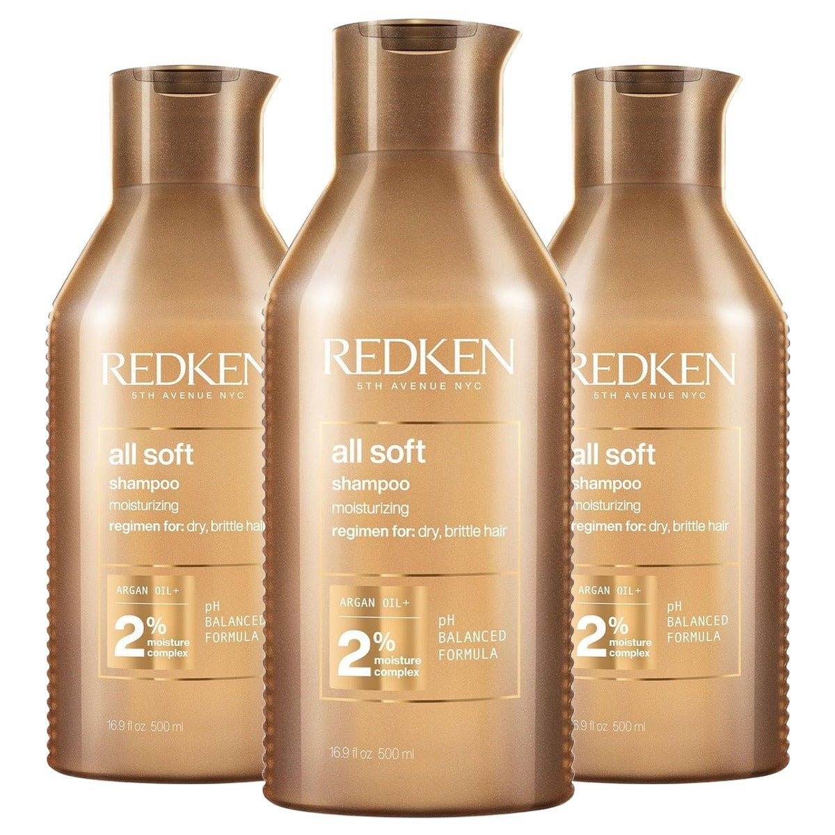 Redken All Soft Shampoo voor Droog en Broos Haar met Omega-6 en Arganolie 500 ml - 3-pack