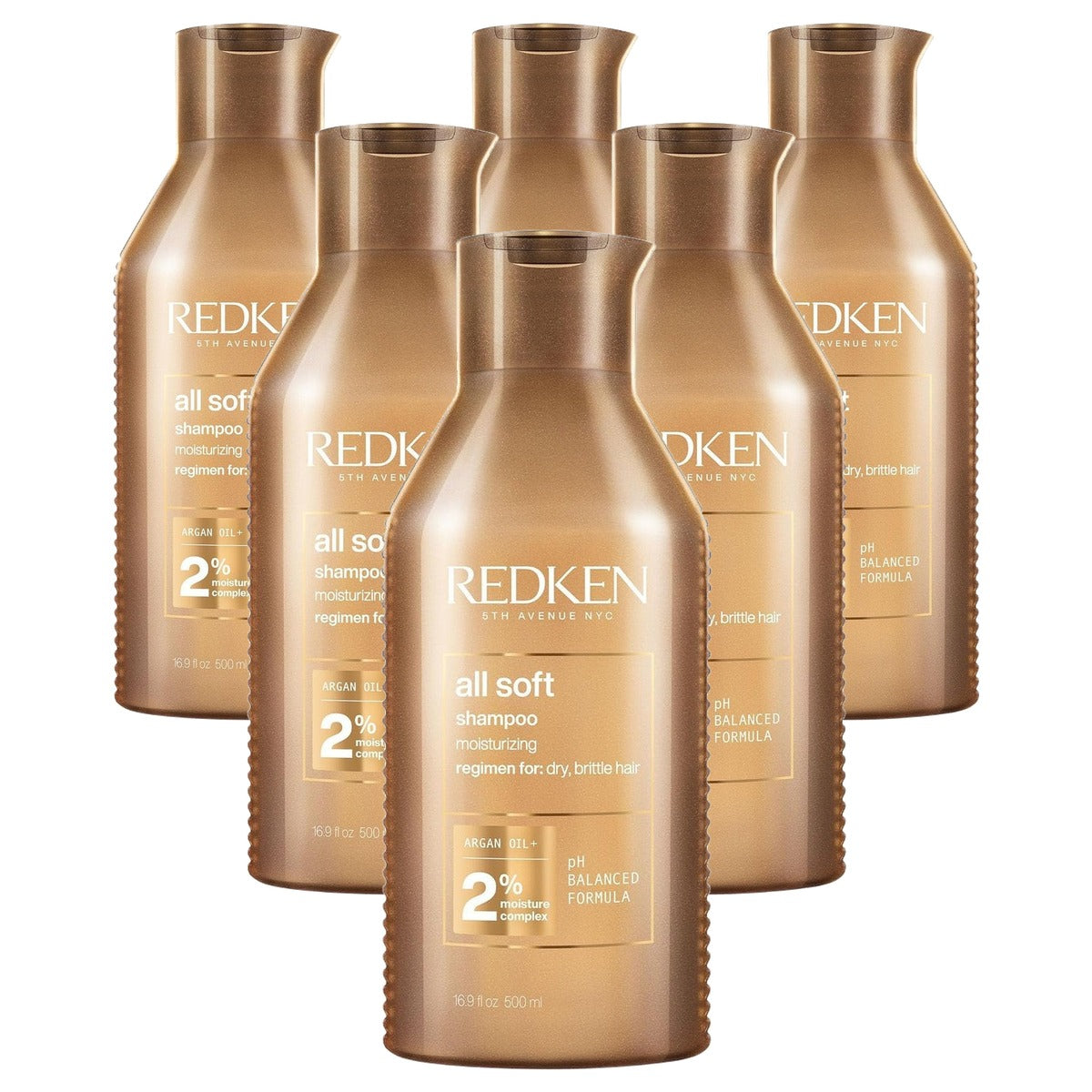 Redken All Soft Shampoo voor Droog en Broos Haar met Omega-6 en Arganolie 500 ml - 6-pack