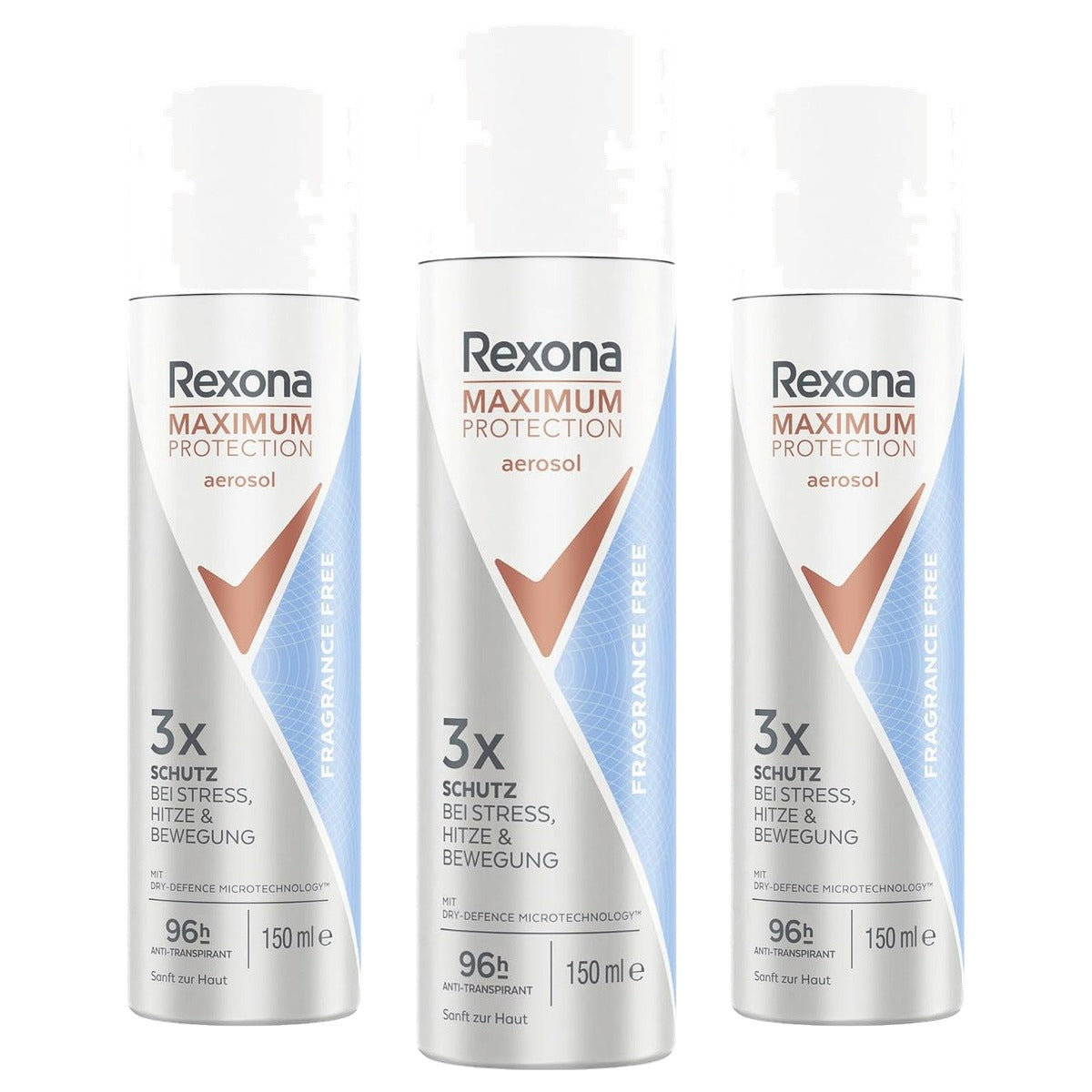 Rexona Maximum Protection Fragrance Free Deospray 3 x 150 ml - Voordeelverpakking