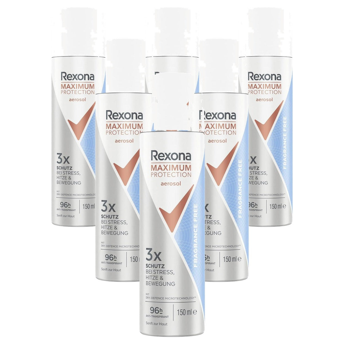 Rexona Maximum Protection Fragrance Free Deospray 6 x 150 ml - Voordeelverpakking