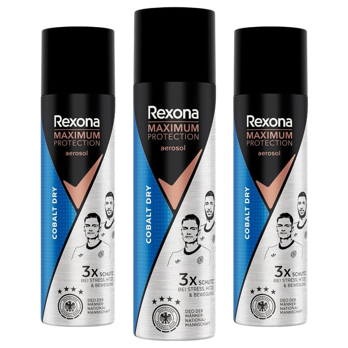 REXONA MEN Maximum Protection Cobalt Dry Deospray 3 x 150 ml - Voordeelverpakking