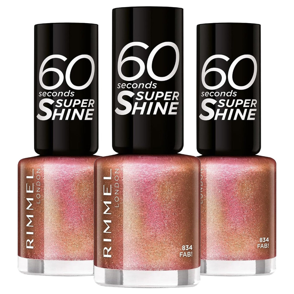 Rimmel London 60 Seconds Glitter Nagellak 834 Fab 8 ml - 3 stuks