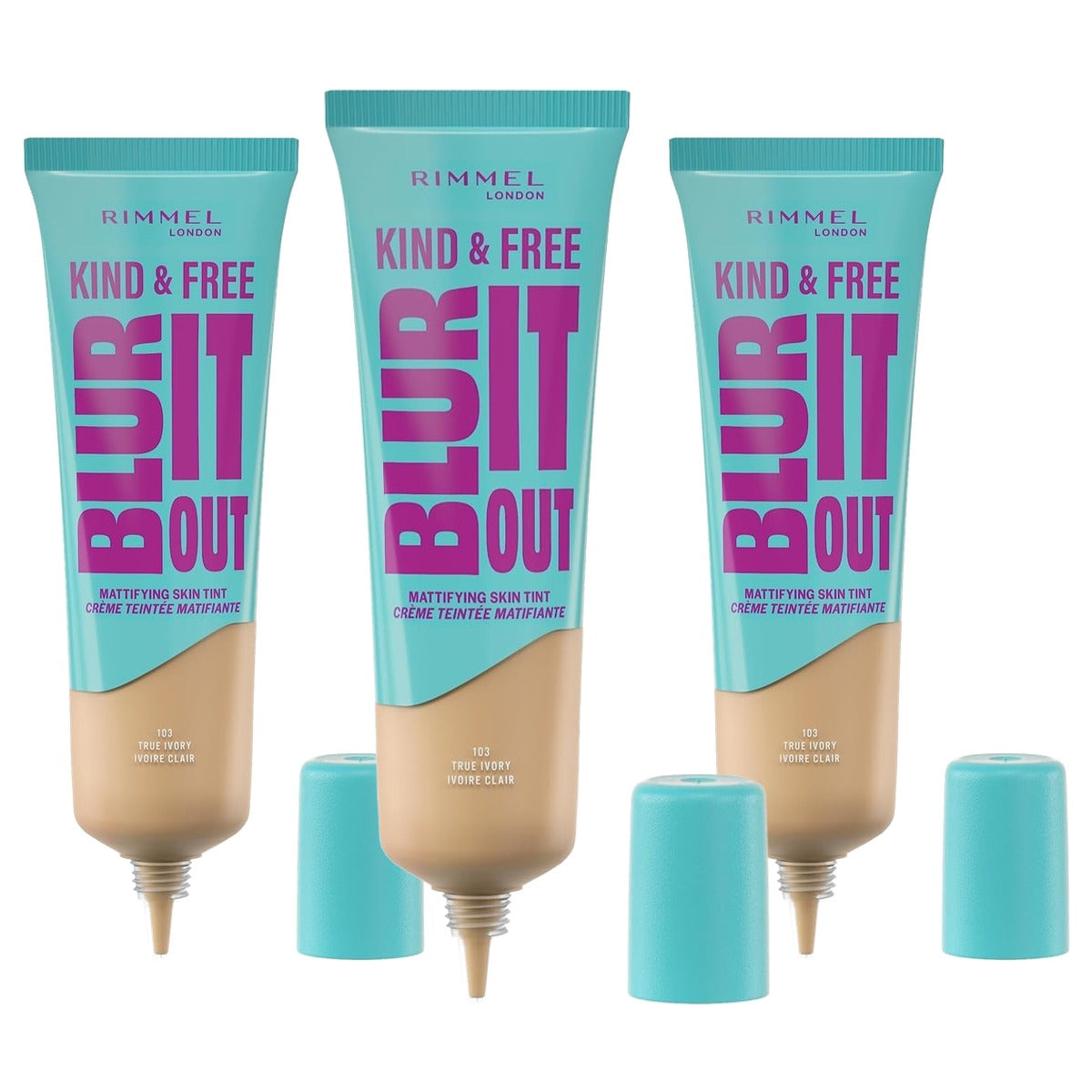 Rimmel London Kind & Free Blue It Out Foundation 103 True Ivory 30 ml 3 stuks