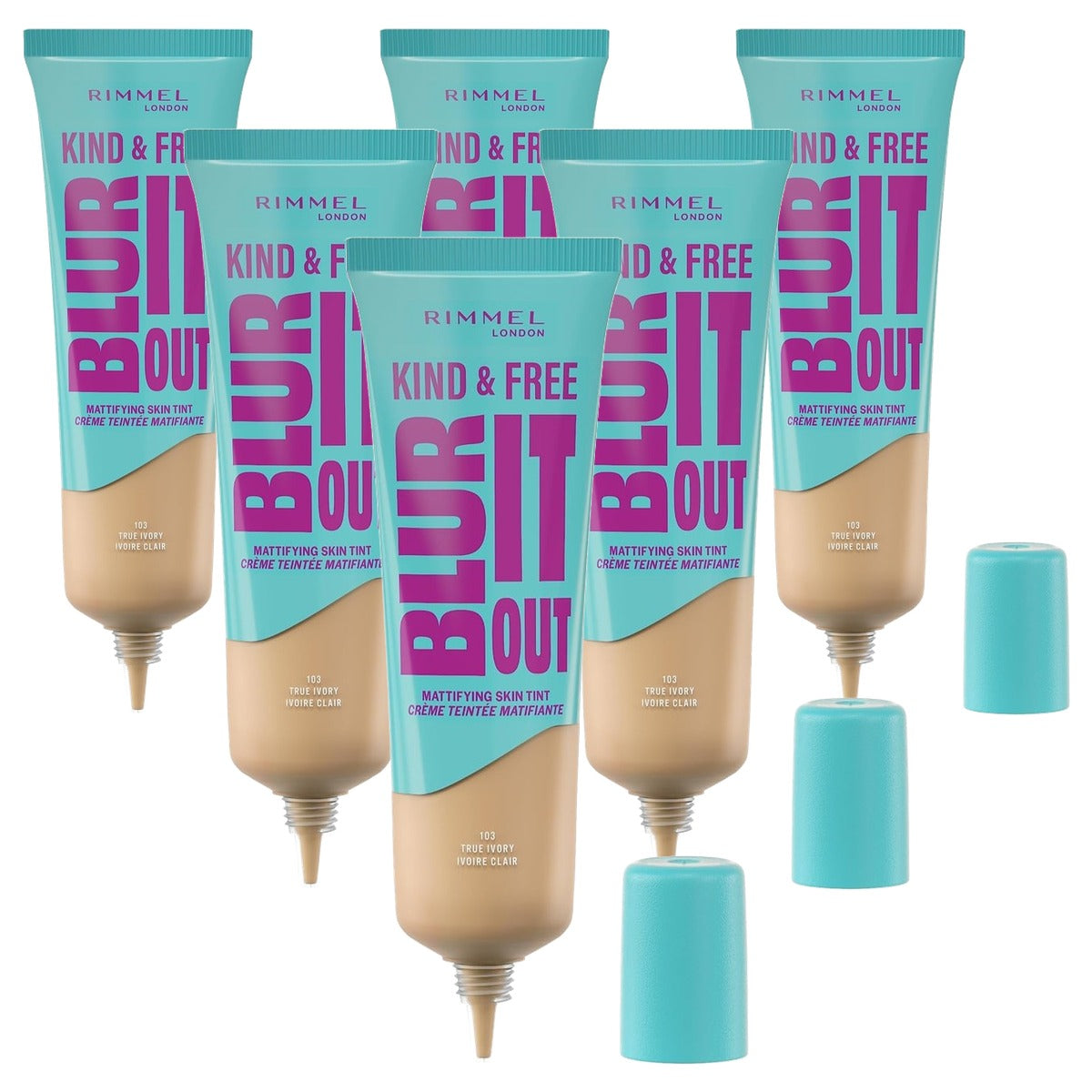 Rimmel London Kind & Free Blue It Out Foundation 103 True Ivory 30 ml - 6 stuks
