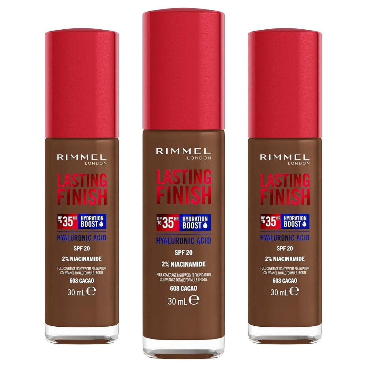 Rimmel London Lasting Finish 35 Hour Foundation 30 ml 608 cacao - 3 stuks