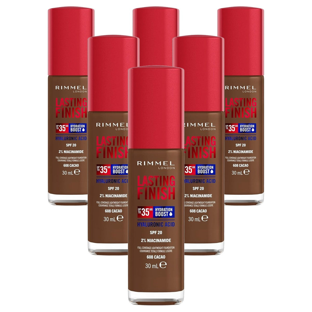 Rimmel London Lasting Finish 35 Hour Foundation 30 ml 608 cacao - 6 stuks