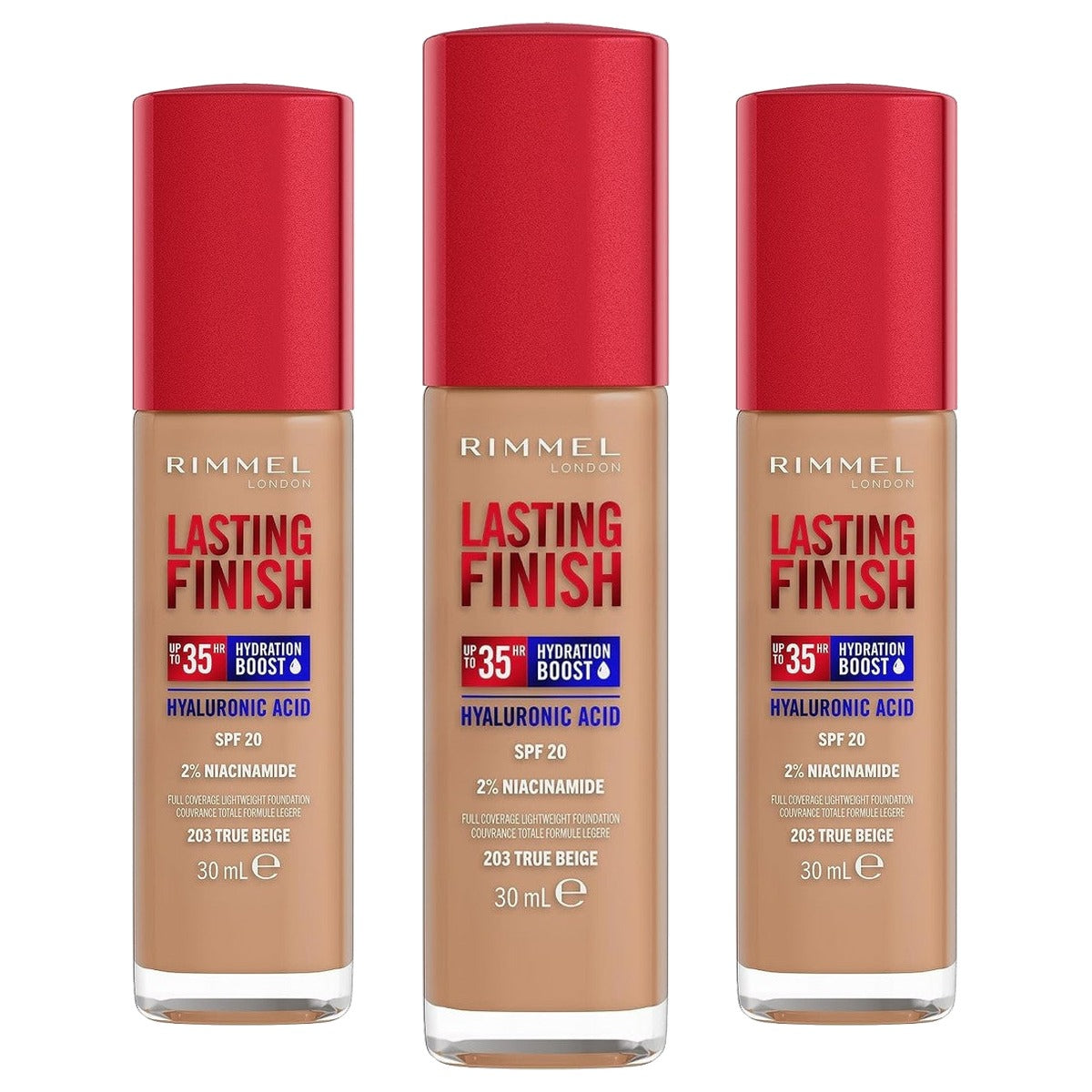 Rimmel London Lasting Finish Foundation 203 True Beige 30 ml - 3 stuks