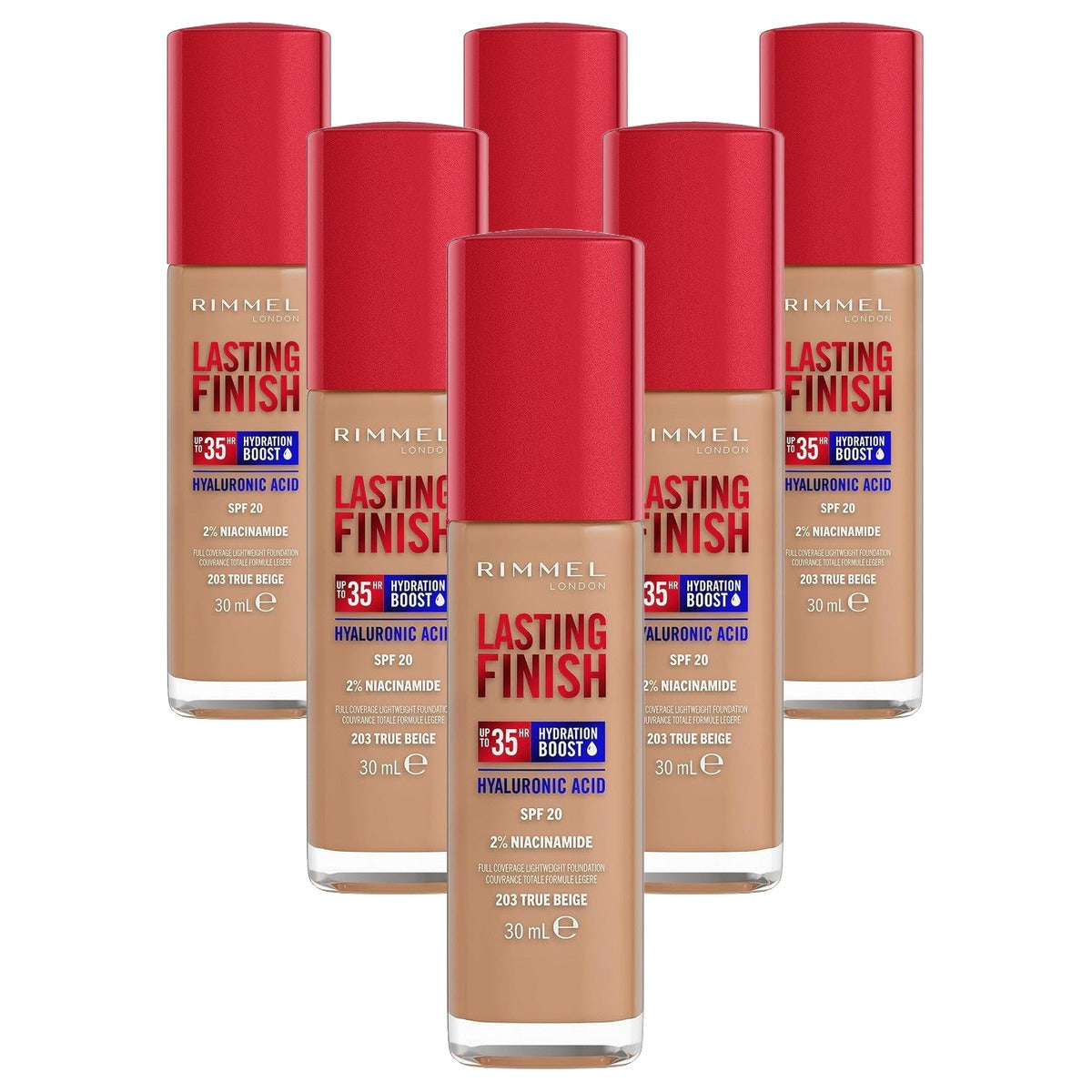 Rimmel London Lasting Finish Foundation 203 True Beige 30 ml - 6 stuks