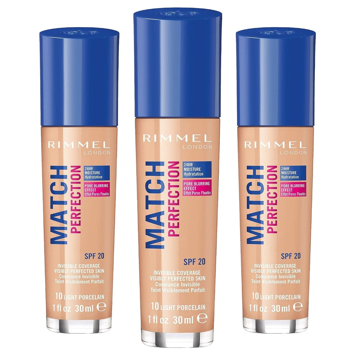 Rimmel London Match Perfection Foundation 010 light porselein 30 ml - 3 stuks