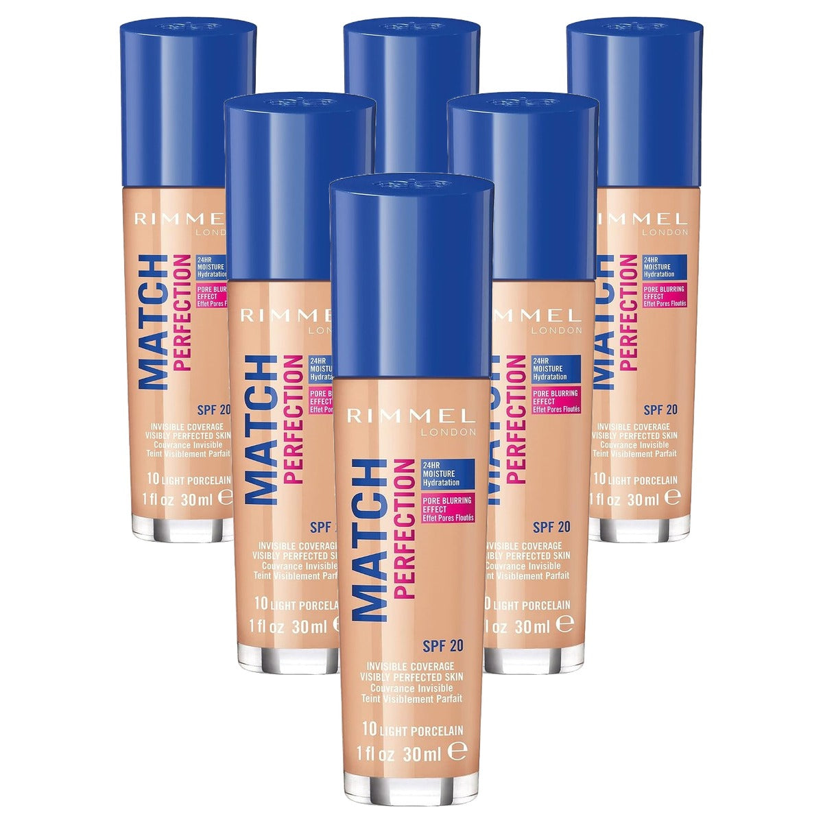 Rimmel London Match Perfection Foundation 010 light porselein 30 ml - 6 stuks