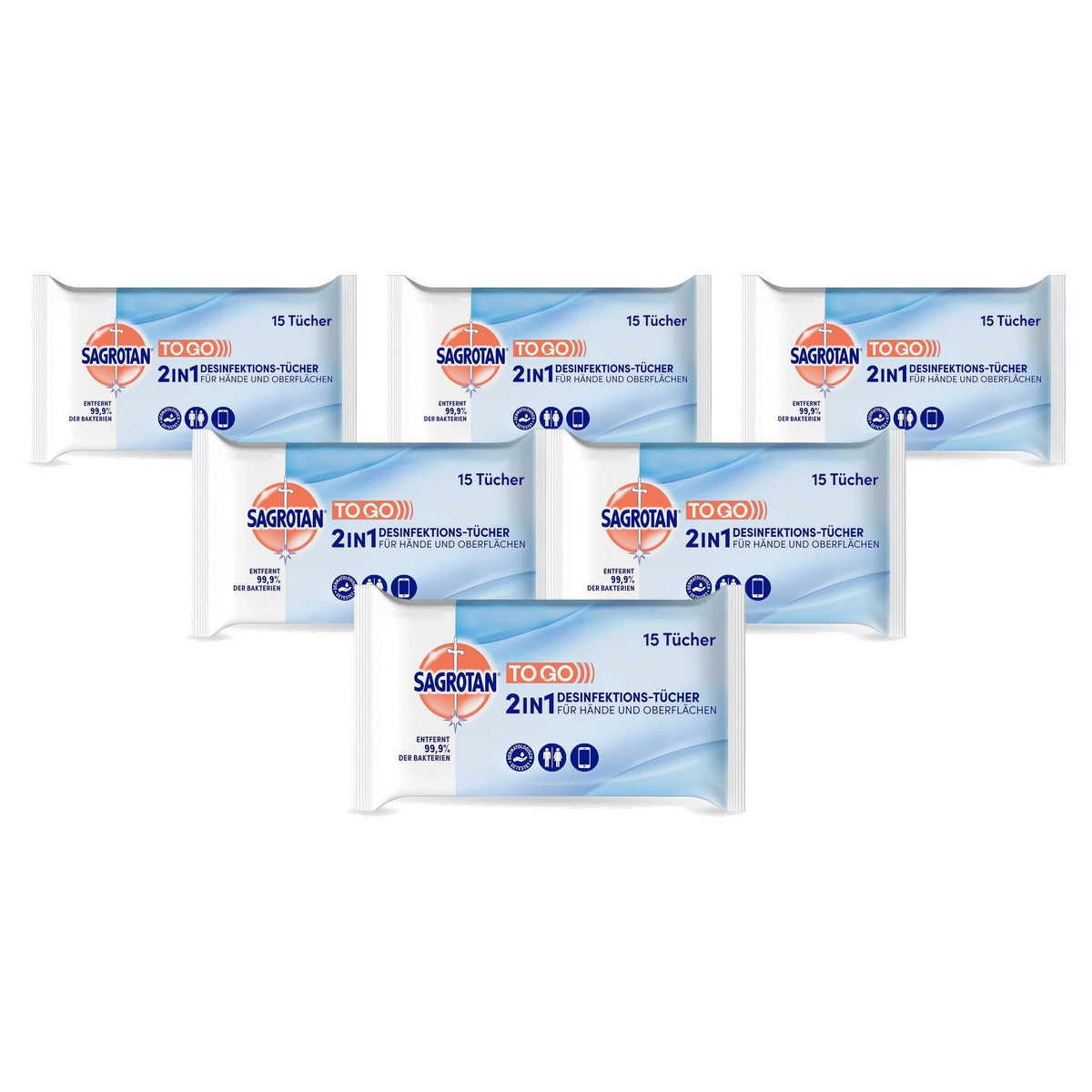 Sagrotan 2-in-1 desinfectiedoekjes 1 x 15 doekjes - 6-pack