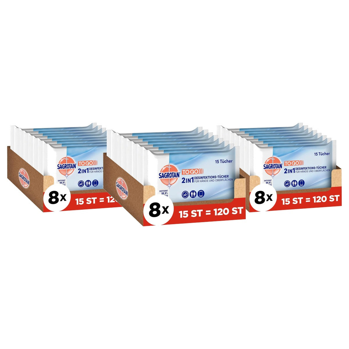 Sagrotan 2-in-1 desinfectiedoekjes 8 x 15 doekjes - 3-pack
