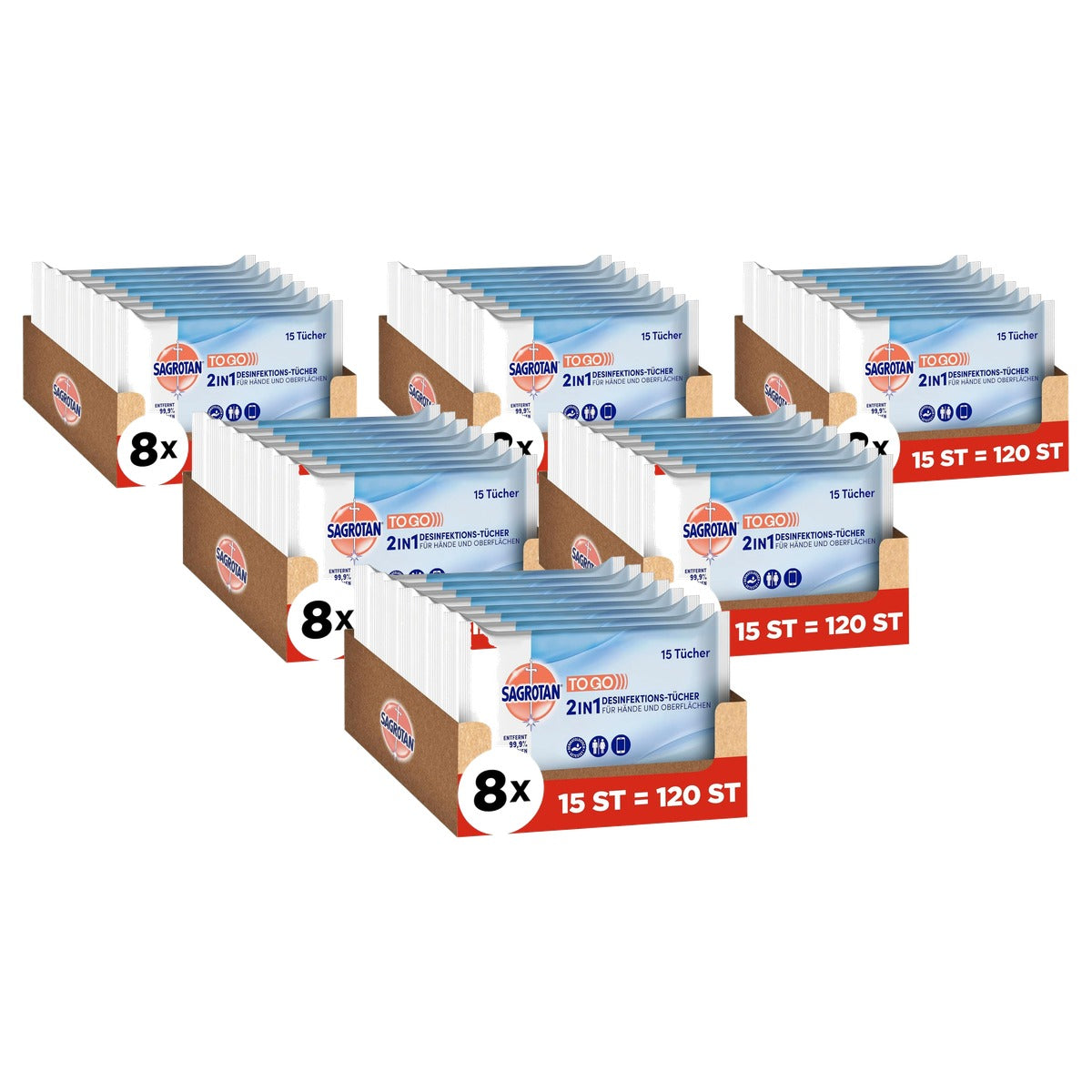 Sagrotan 2-in-1 desinfectiedoekjes 8 x 15 doekjes - 6-pack