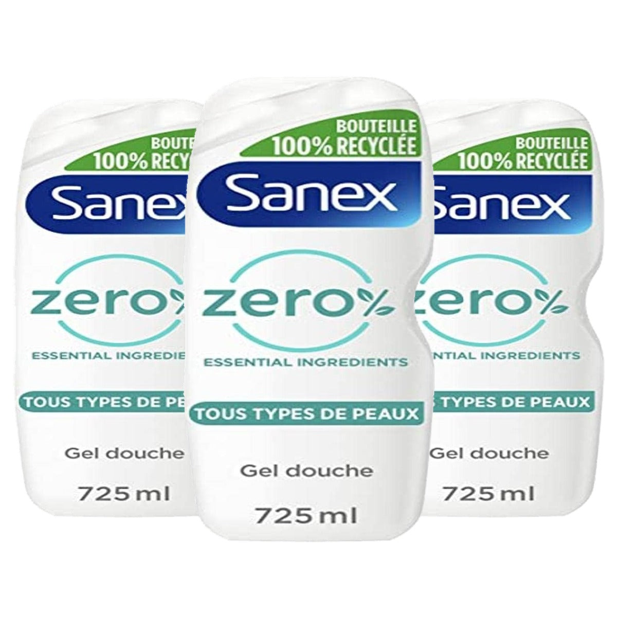 Sanex 0% Vochtinbrengende Douchegel Alle Huidtypes 3 x 725 ml - Voordeelverpakking