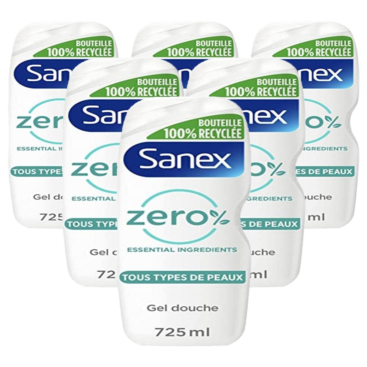 Sanex 0% Vochtinbrengende Douchegel Alle Huidtypes 6 x 725 ml - Voordeelverpakking