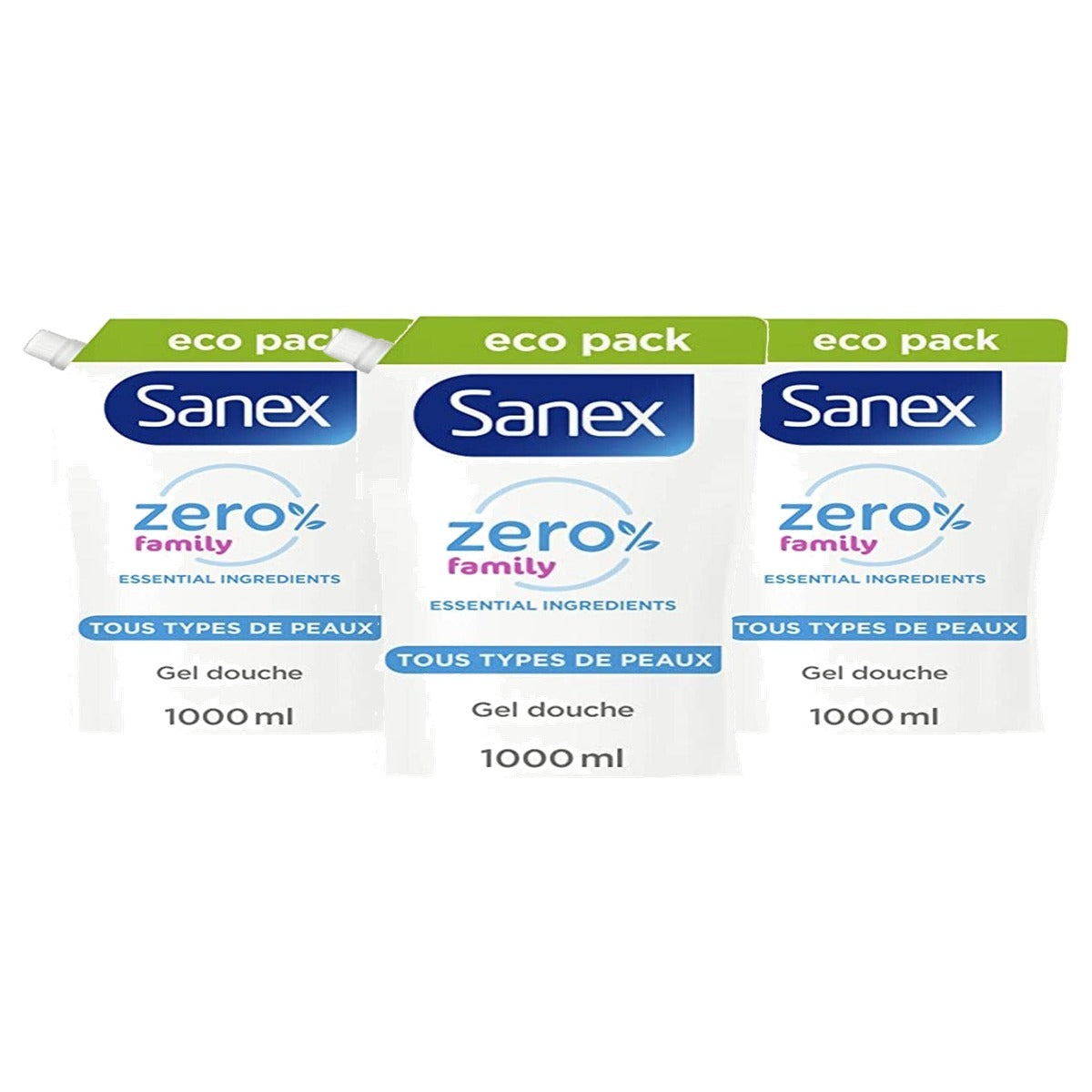 Sanex Zero 0% Essential Family douchegel navulverpakking 3 x 1 l - Voordeelverpakking