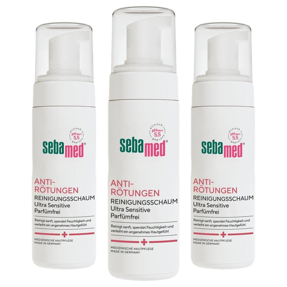 SEBAMED Anti-roodheid reinigingsschuim parfumvrij 3 x 150 ml - Voordeelverpakking