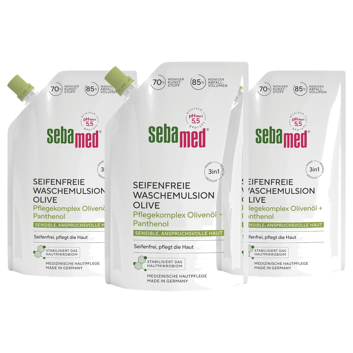Sebamed Zeepvrije wasemulsie olijf navulzak 3 x 400 ml - Voordeelverpakking