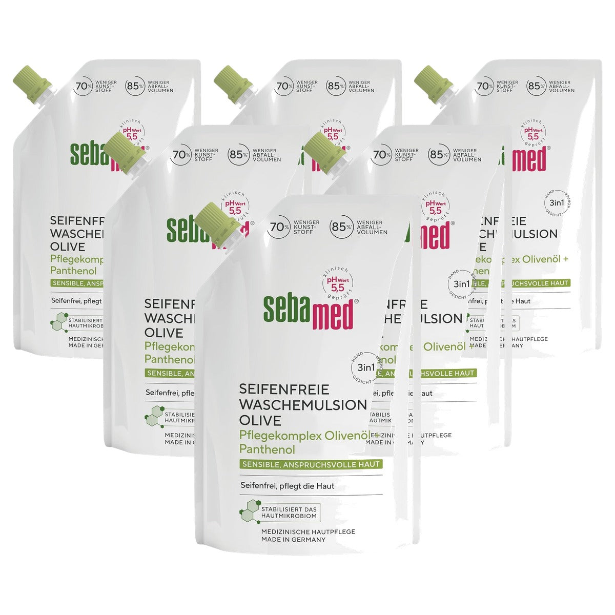 Sebamed Zeepvrije wasemulsie olijf navulzak 6 x 400 ml - Voordeelverpakking