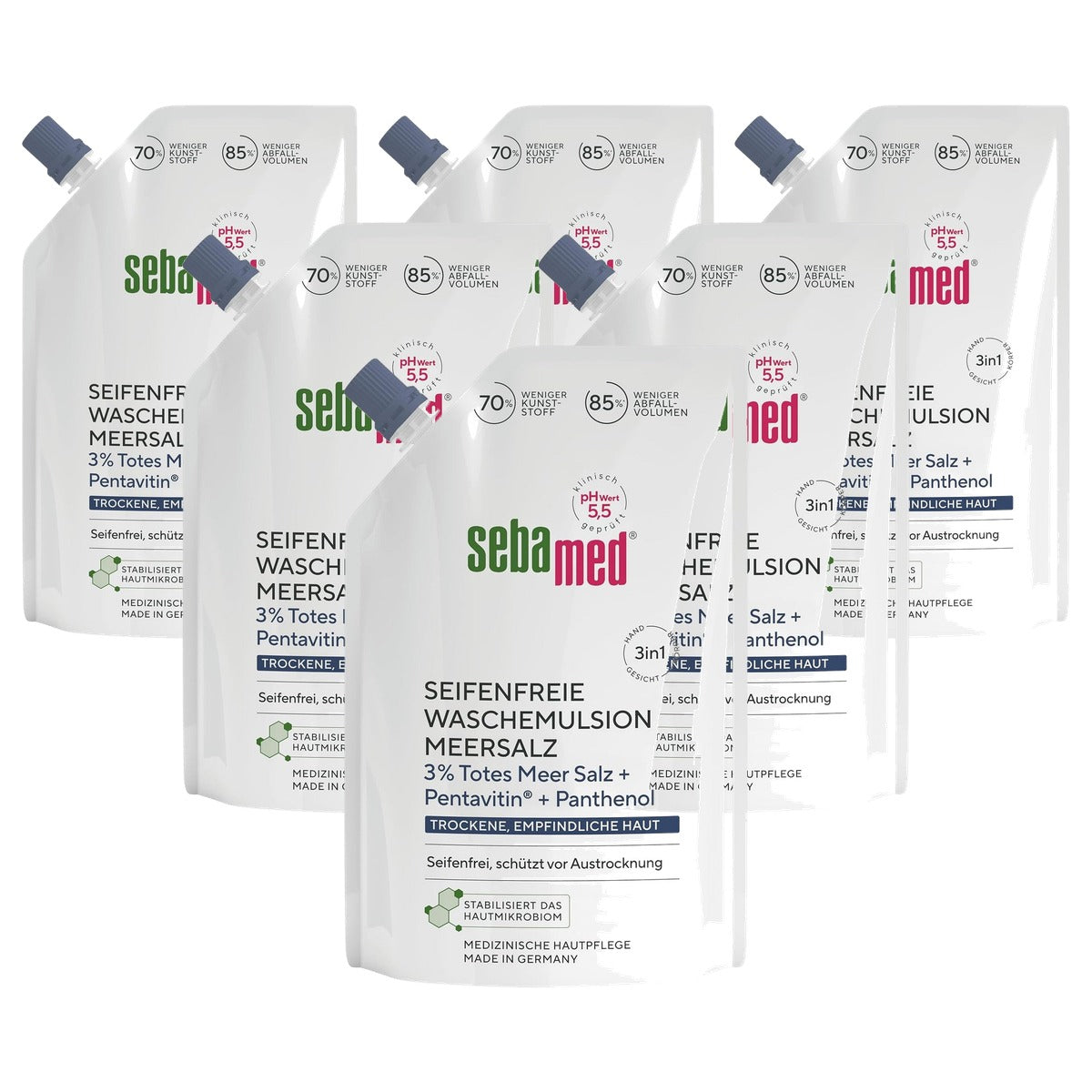 SEBAMED Zeepvrije wasemulsie zeezout navulzak 6 x 400 ml - Voordeelverpakking