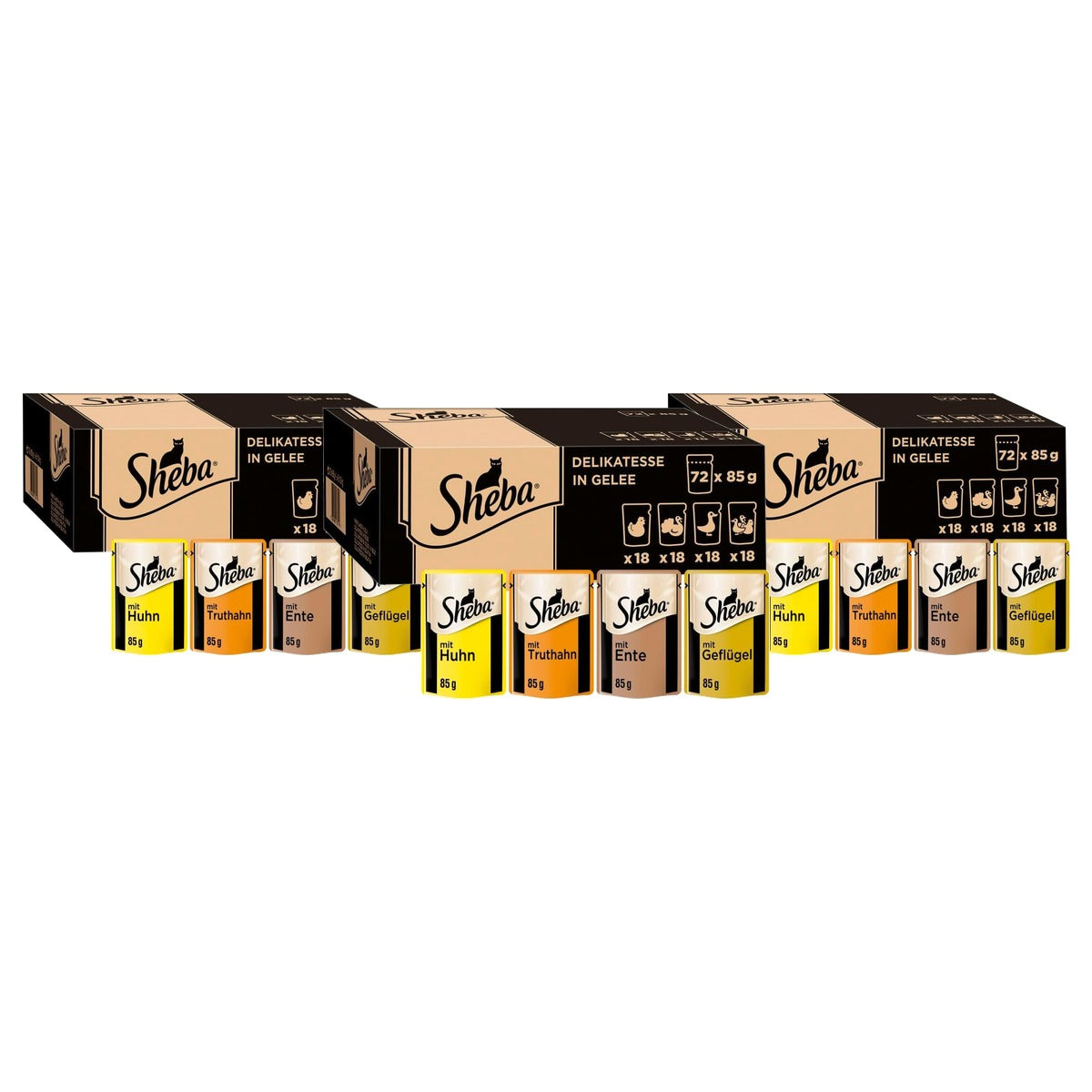 Sheba Delicatesse in gelei natvoer kattenvoer gevogelte 72 x 85 g - 3-pack
