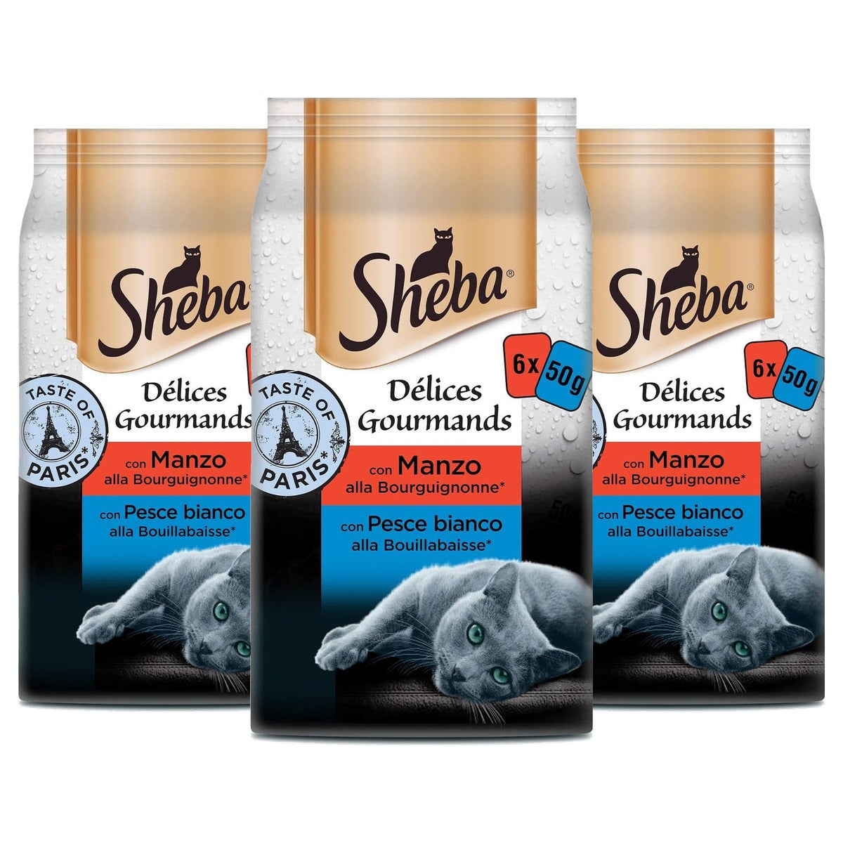 Sheba Délices Gourmands natvoer kattenvoer Taste of Paris 12 x 50 g - 3-pack