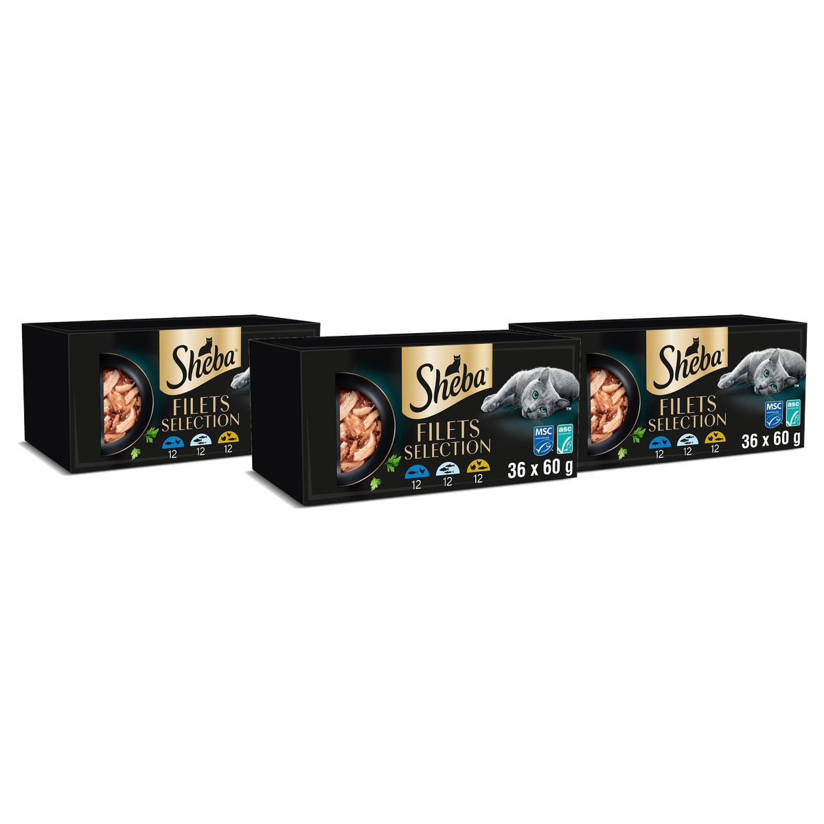 Sheba Filets natvoer kattenvoer kip, tonijn, witte vis, gevogelte en zalm 36 x 60 g - 3-pack