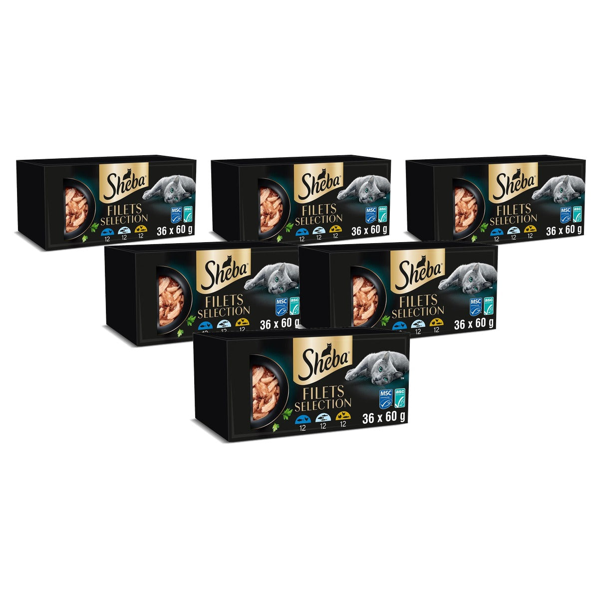 Sheba Filets natvoer kattenvoer kip, tonijn, witte vis, gevogelte en zalm 36 x 60 g - 6-pack