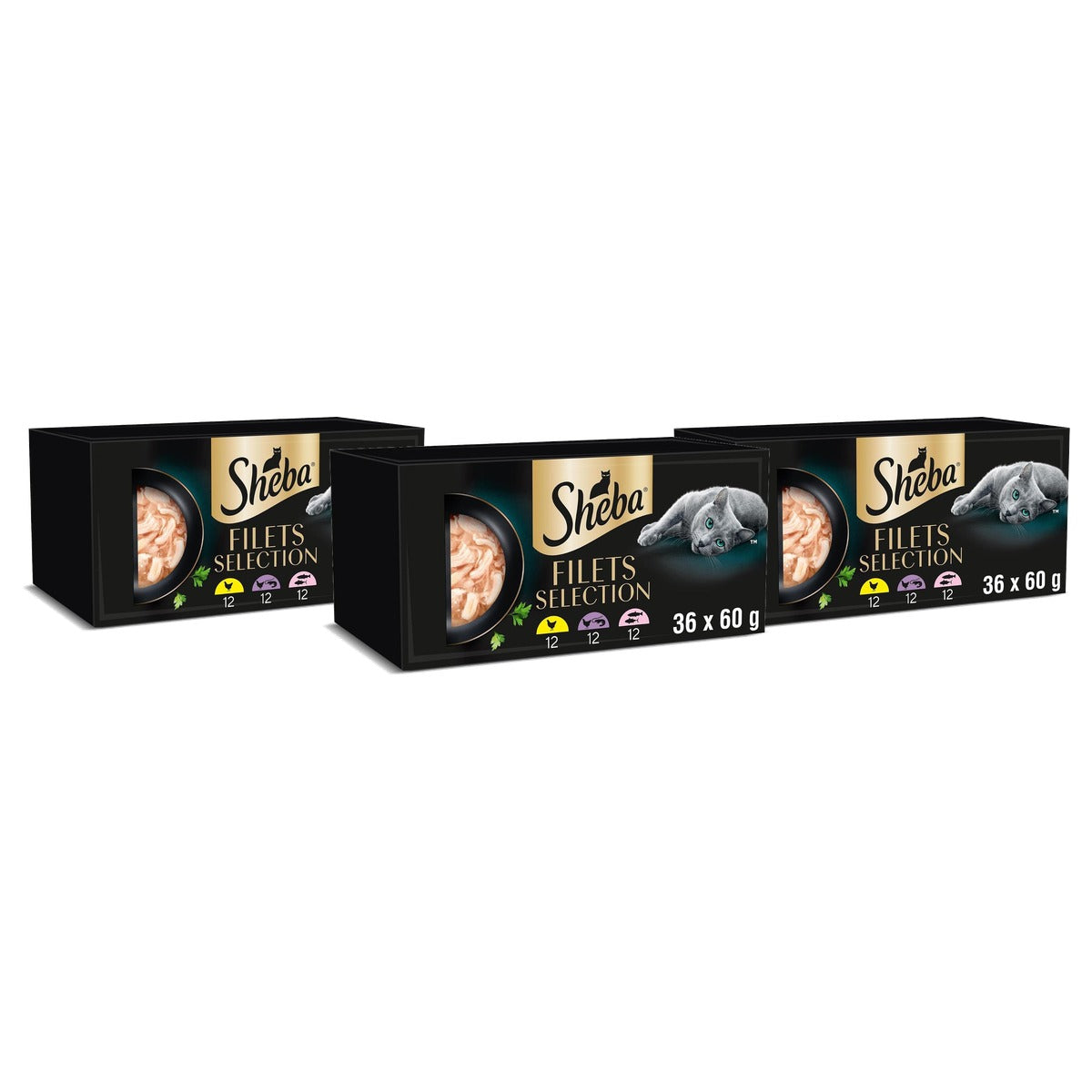 Sheba Filets natvoer kattenvoer kip, zeevis, garnalen, zalm en tonijn 36 x 60 g - 3-pack