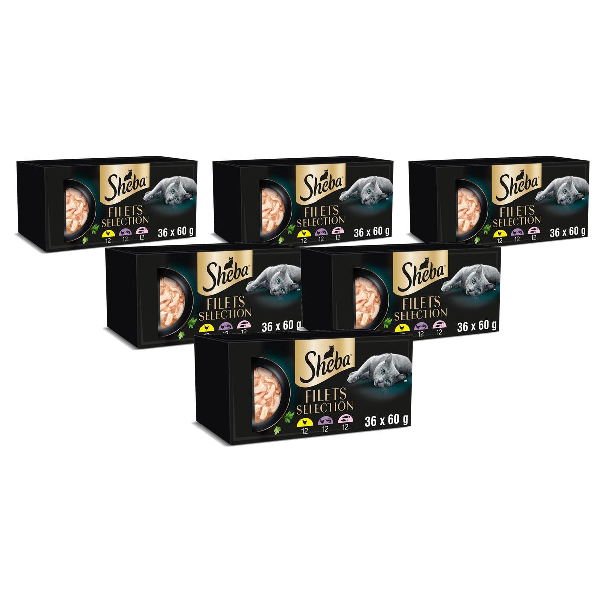 Sheba Filets natvoer kattenvoer kip, zeevis, garnalen, zalm en tonijn 36 x 60 g - 6-pack