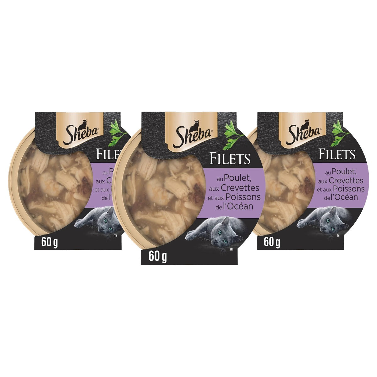 Sheba Les Domes natvoer kattenvoer kip, garnalen en zeevis 32 x 60 g - 3-pack