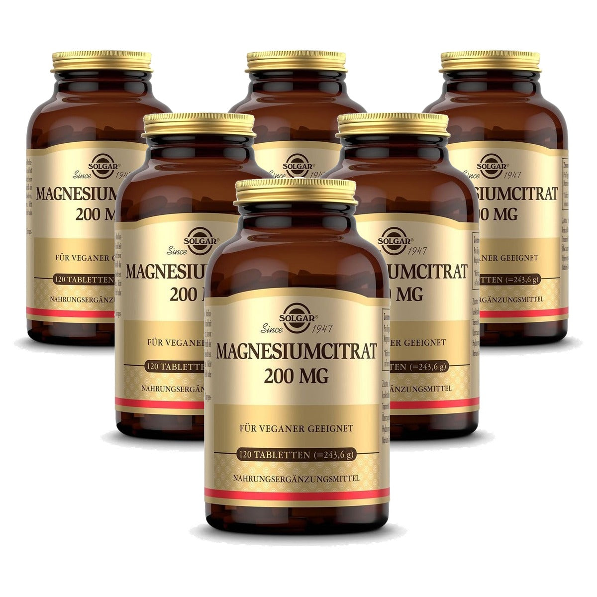 Solgar Magnesiumcitraat 200 mg voor Energie en Spieren 120 Tabletten - 6-pack