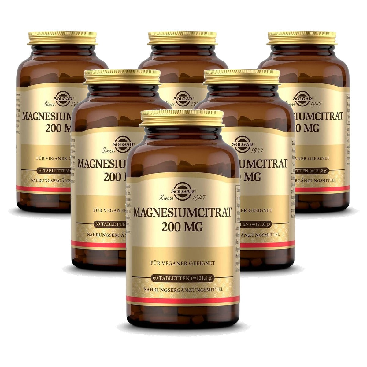 Solgar Magnesiumcitraat 200 mg voor Energie en Spieren 60 Tabletten - 6-pack